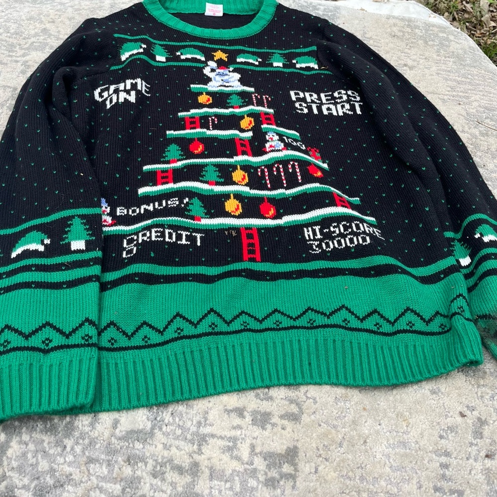 Holiday Time Black and Green Festive Sweater